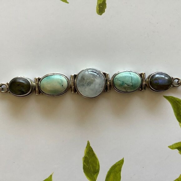 sterling SILVER VINTAGE MOON/LABRADORITE/LARIMAR STONE BRACELET - Picture 7 of 10